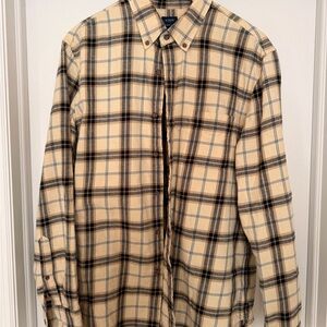 J. Crew Factory Beige and Black Plaid Casual Button Down Shirt
